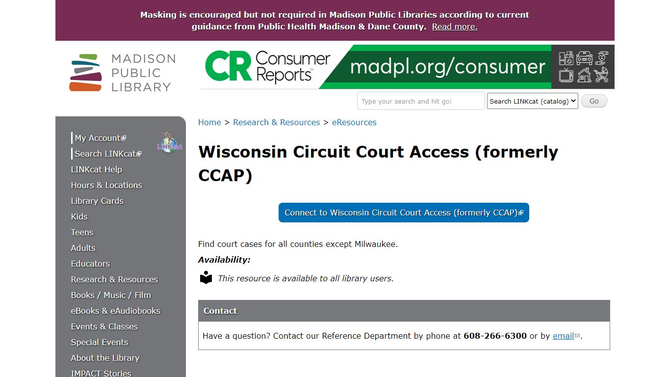 Wisconsin Circuit Court Access (formerly CCAP) - Madison Public Library